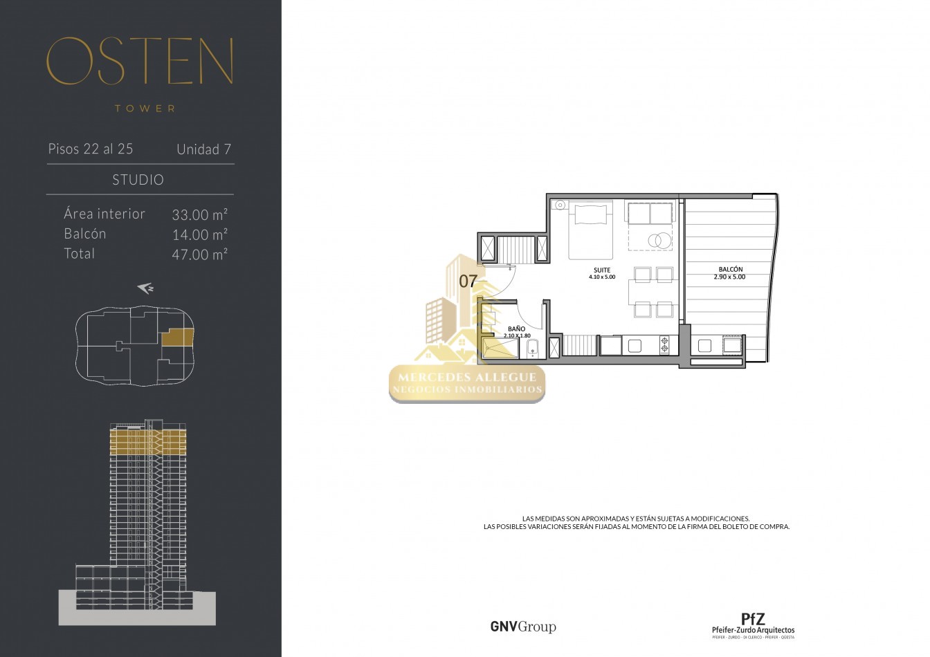 Suite en venta 2 ambientes piso 24 Osten tower