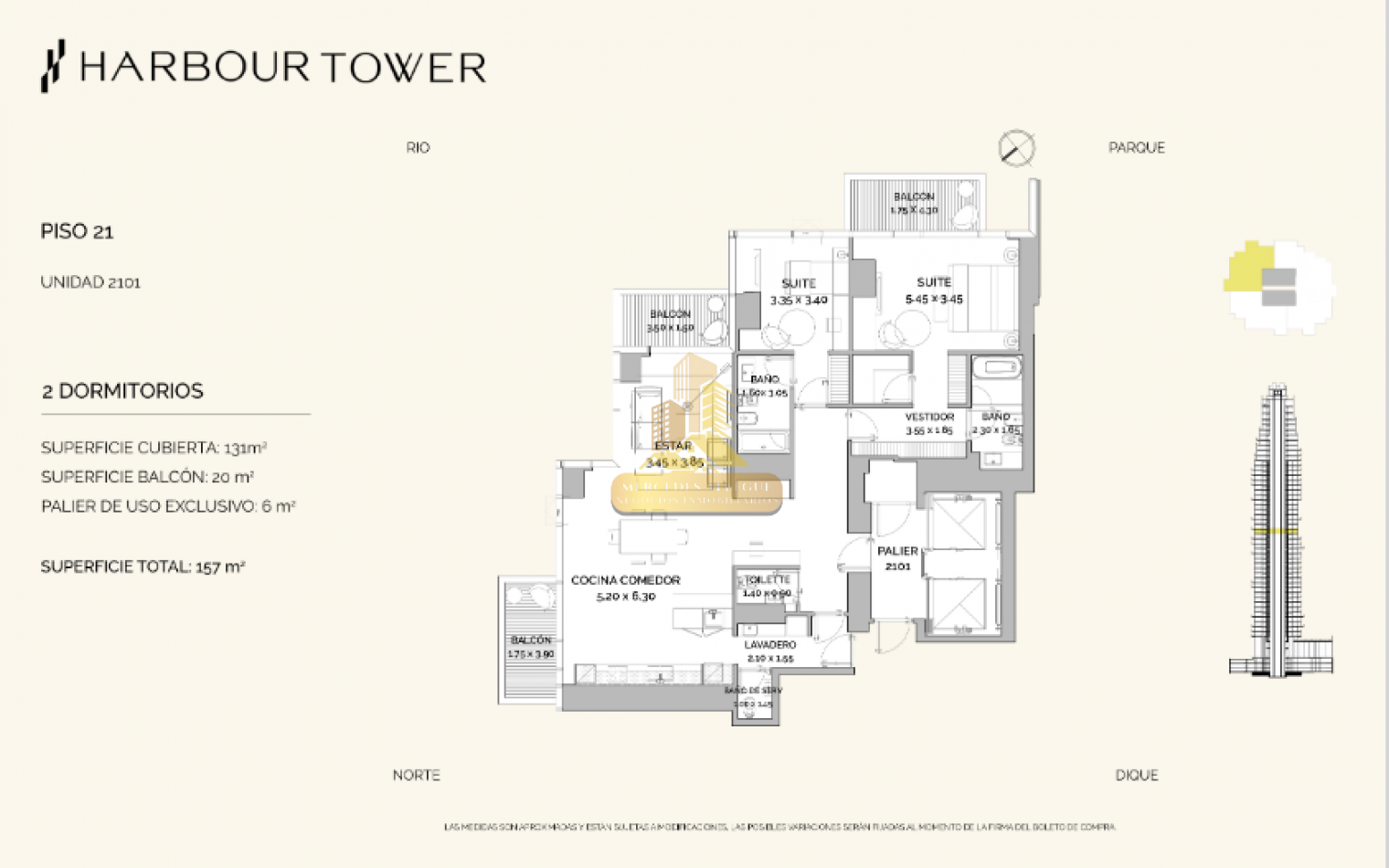 3 Ambientes de Alta Gama en Piso 21 — Torre Harbour, Puerto Madero