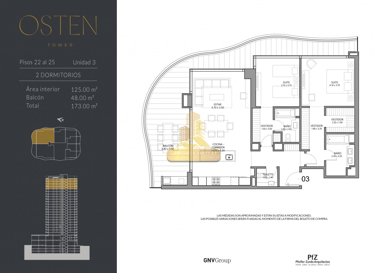 3 Ambientes | 173 m² Totales | USD 980.000. Torre Osten 1 — Unidad Premium en Piso 22
