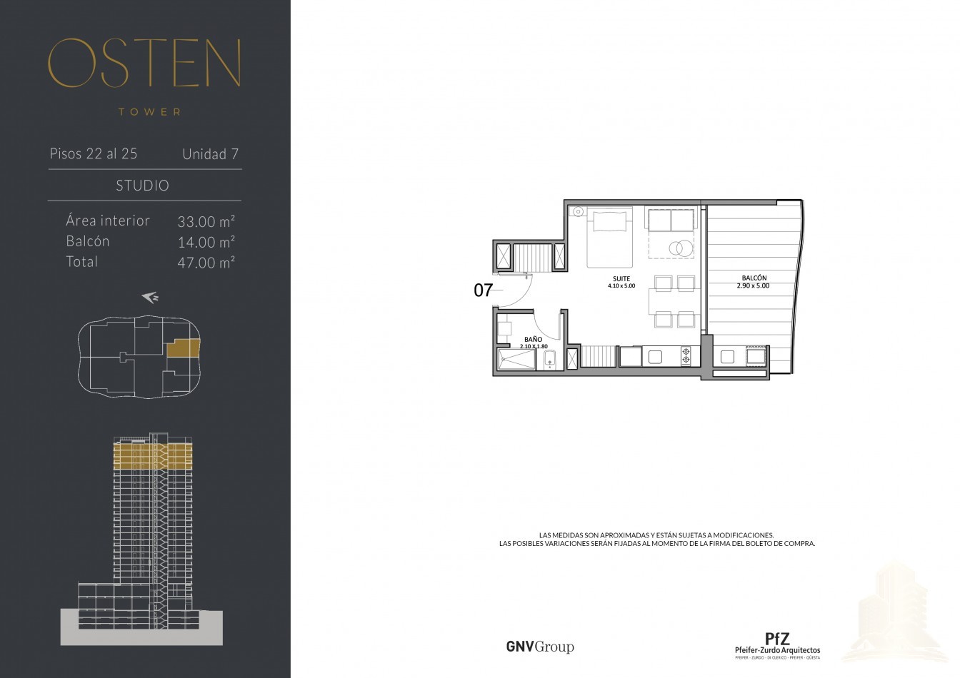 Suite en venta 2 ambientes piso 24 Osten tower