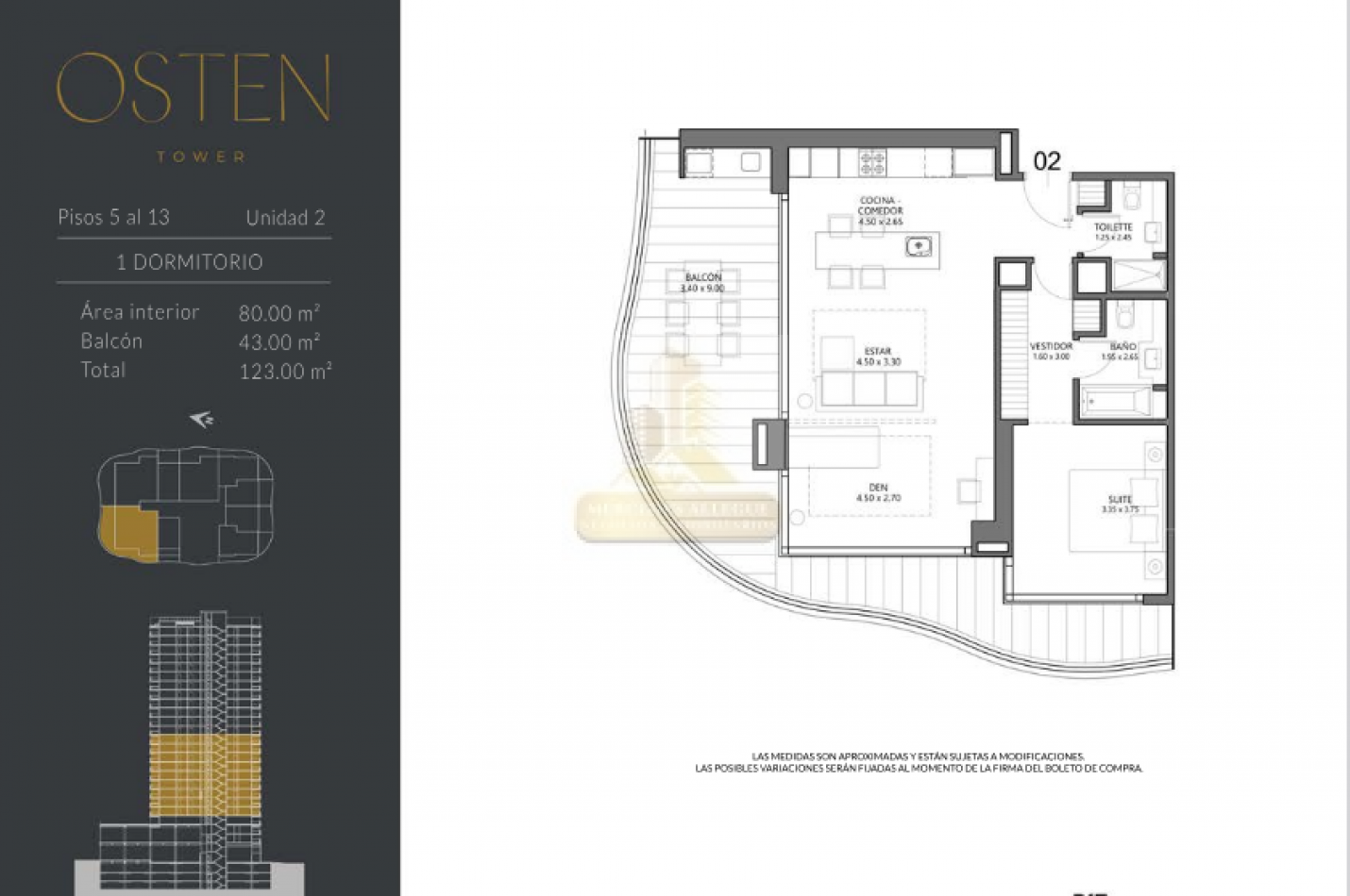 2 Ambientes + Den | 123 m² Totales Torre Osten 1 — Unidad Premium en Piso 13. Entrega jul 2026
