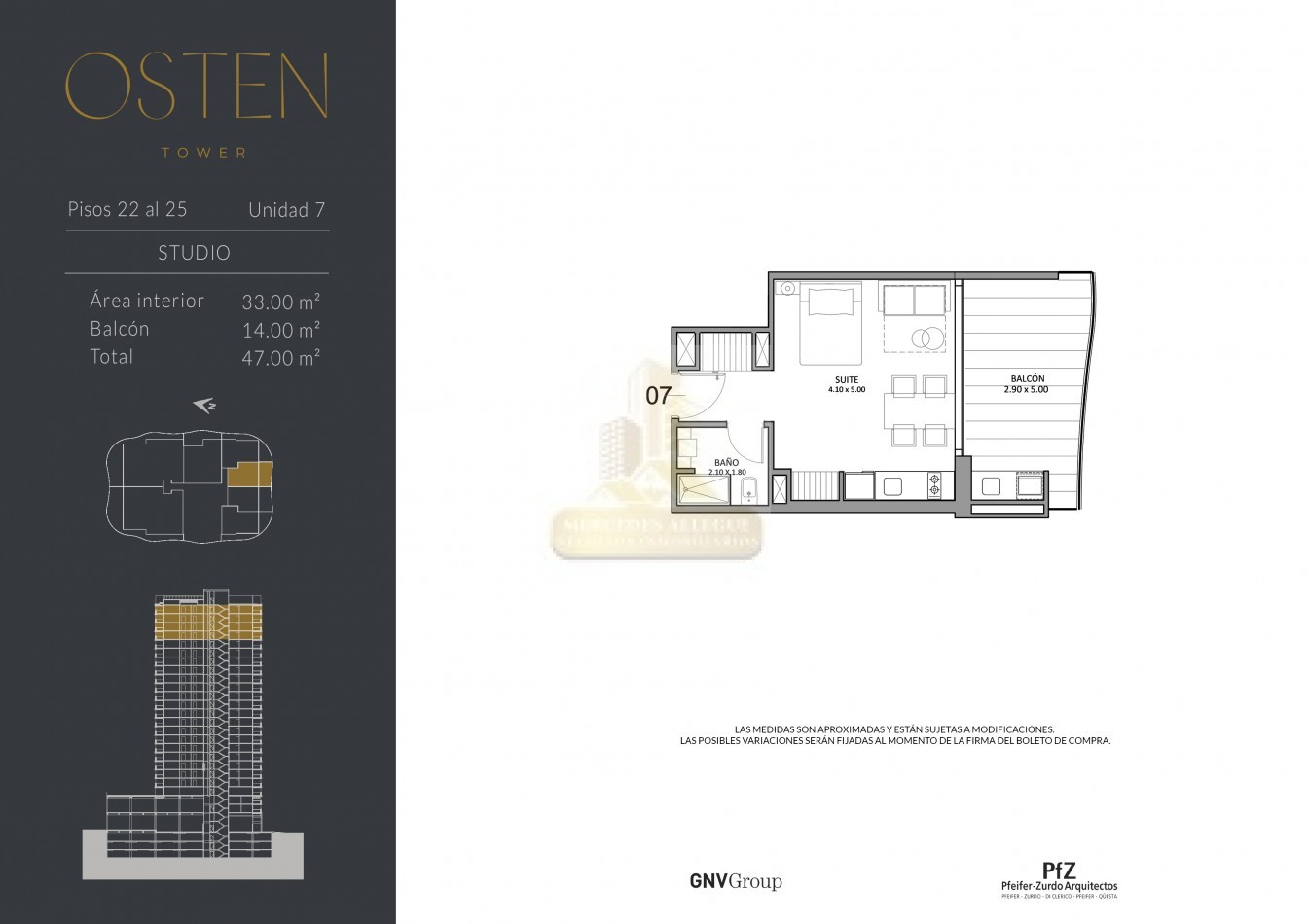 Suite en venta 2 ambientes piso 25 Osten tower 1 Complejo Harbour