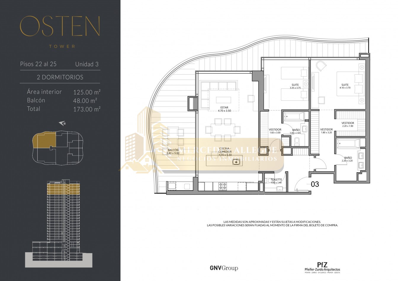  3 ambientes Osten Tower piso 25 