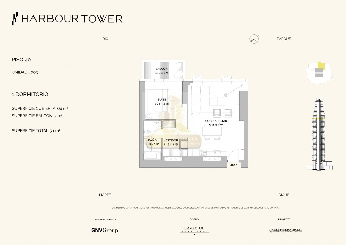 2 ambientes en Piso 40 Torre Harbour