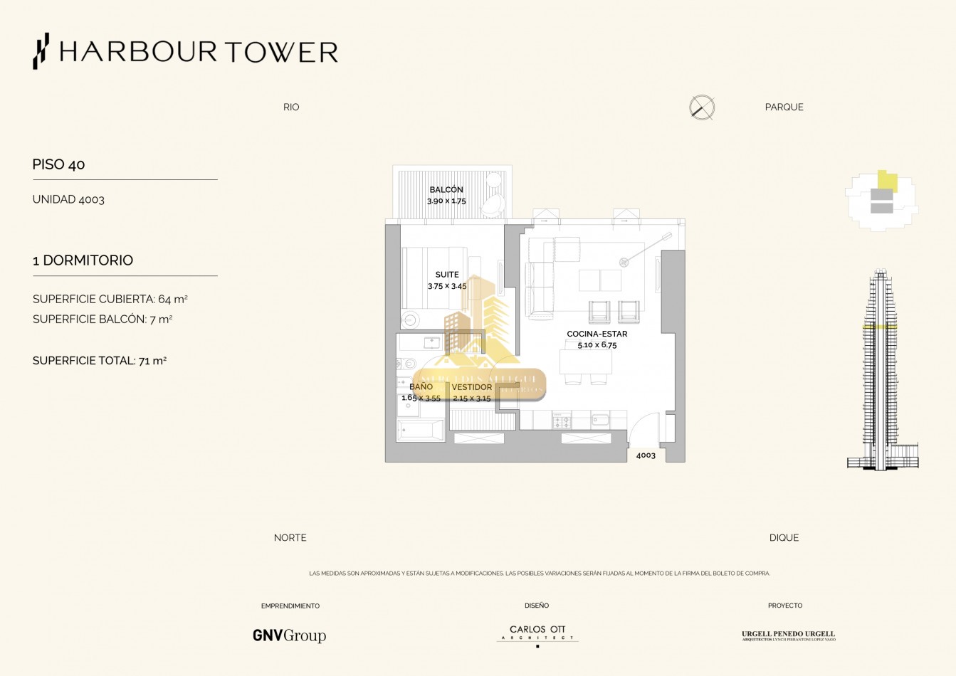 2 ambientes en Piso 40 Torre Harbour