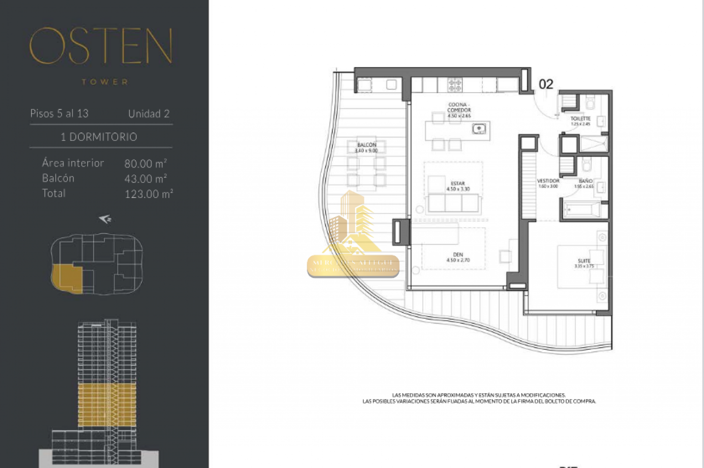 2 Ambientes + Den | 123 m² Totales Torre Osten 1 — Unidad Premium en Piso 13