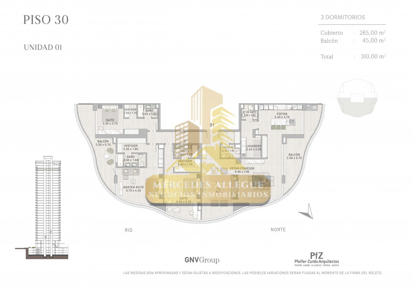 Semipiso de 4 Ambientes con Vista al Rio. Osten Tower 2 - Piso 30. Entrega Nov 2028