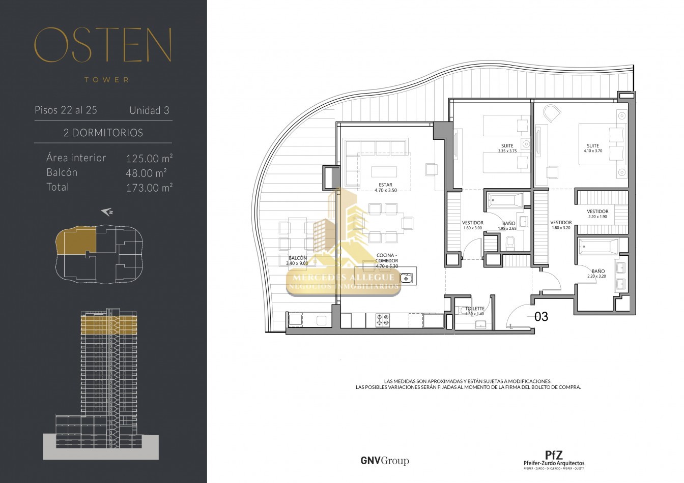  3 ambientes Osten Tower piso 25 